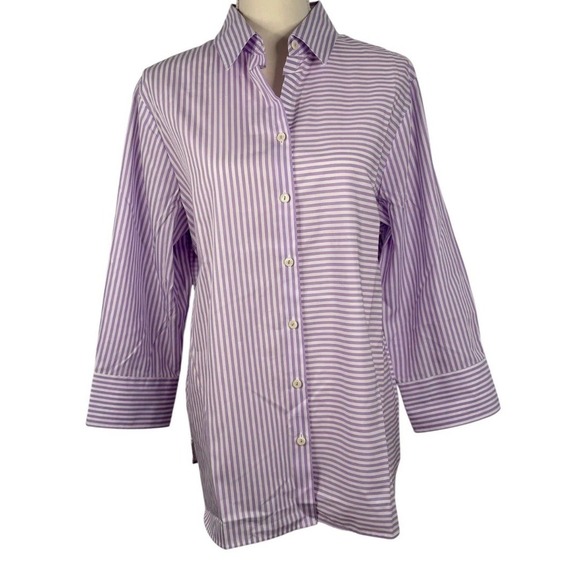 NWT Hinson Wu Purple Lilac White Stripe 3/4 Margot Sleeve Shirt Top‎ Size 16 - Picture 3 of 16